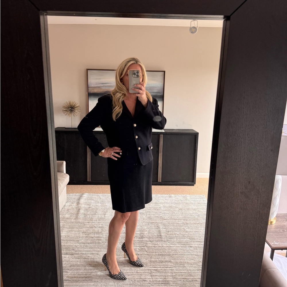 St John’s Collection. Knit Black Blazer and Skirt Suit Set